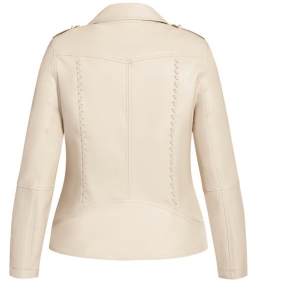 City Chic Whip-stitched Biker Straw Cream Moto Faux-Leather Jacket 18 - Picture 2 of 15